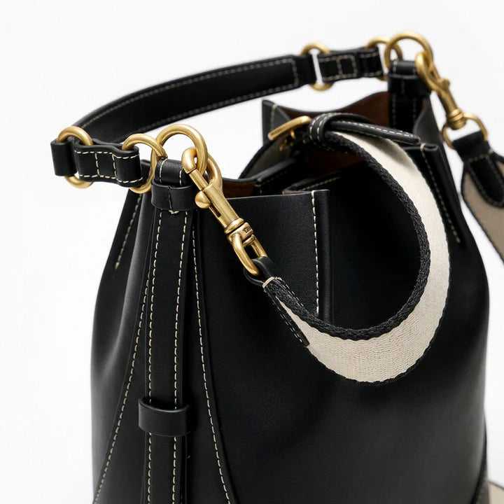 Women's Crossbody Bucket Bag with Canvas Strap