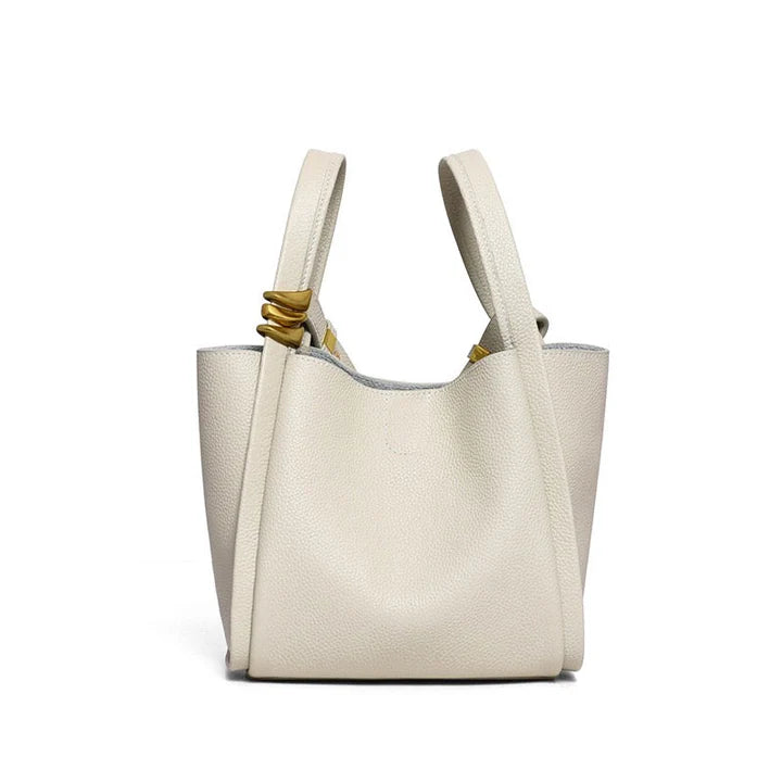Women's Bucket Bag Small Shoulder Purse With Gold Ring Detail & Interior Pouch