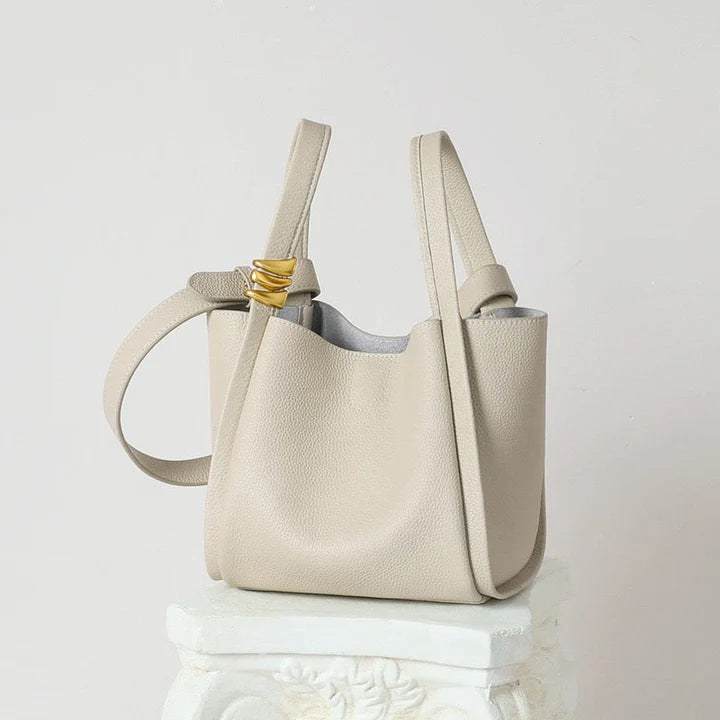 Women's Bucket Bag Small Shoulder Purse With Gold Ring Detail & Interior Pouch