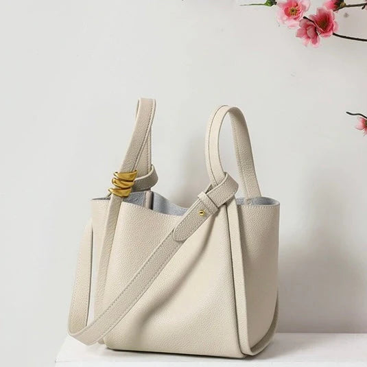 Women's Bucket Bag Small Shoulder Purse With Gold Ring Detail & Interior Pouch